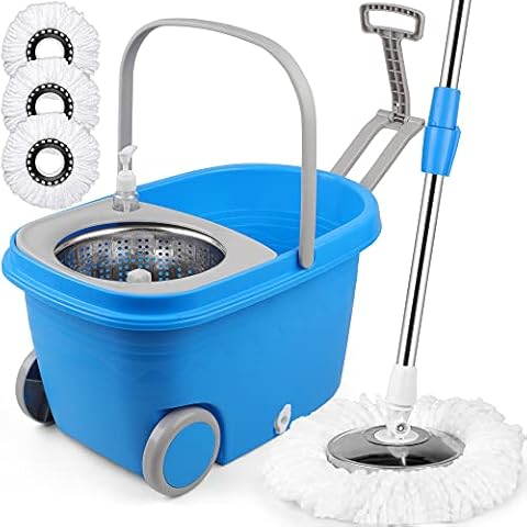 MASTERTOP 57 Spin Mop & Bucket w/ Wringer Set, 7 microfiber mop refills