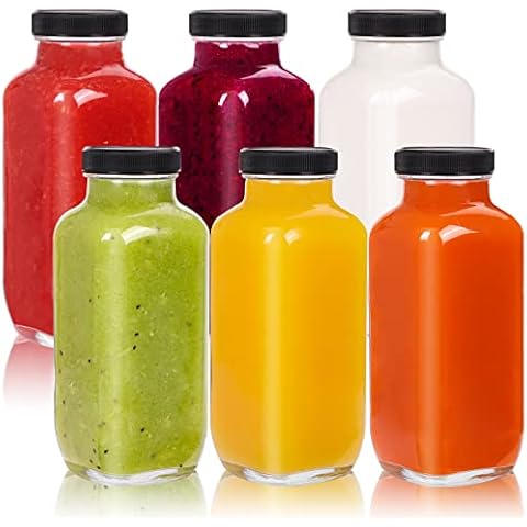 AOZITA 8 Pack Glass Juicing Bottle 8 Count (Pack of 1), Style-3-Colored  Lids