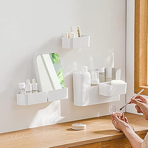 MORNITE Bathroom Wall Organizer Shelf Storage Adhesive, Small Apartment Restroom Essentials Shower Caddy Suction Green