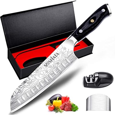 MOSFiATA Kitchen Knife Set, 17 Pieces Japan Stainless Steel Knife Sets for  Kitchen with Block with Knife Sharpening Rod,Chefs,Santoku