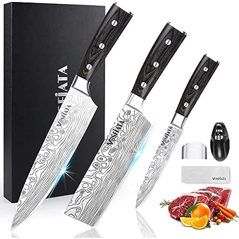 KEEMAKE 15PCS Kitchen Knife Set with Block, Razor Sharp Chef