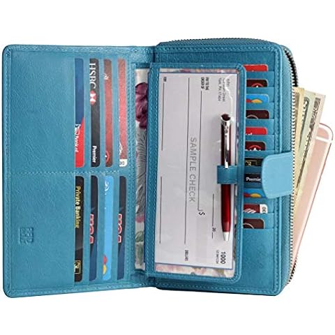 .com: Marshal Genuine Leather Double Zipper Clutch Checkbook Wallet  for Women #4575CF (Cazoro Burgundy) : Clothing, Shoes & Jewelry