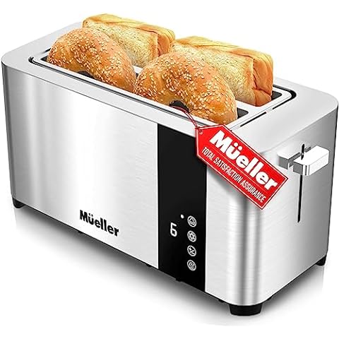 Mecity 4 Slice Toaster, Long Slot Toaster With Warming Rack,  Bagel/Defrost/Reheat Functions,Warming Rack, Crumb Tray, 6 Browning  Settings, Extra Wide