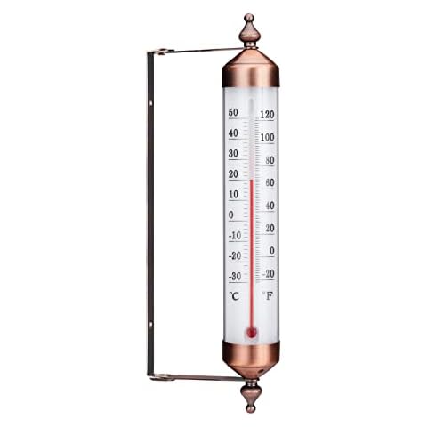 HOBYLUBY Large Outdoor Thermometer，Wall-Mounted Thermometer with Humidity,  Easy to Read Decorative Outside Thermometer for Patio, Garden, No Require