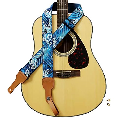 Music First Original Design, 2 inch Width (5cm), Padded, Black Cool & VintageLace Soft Lace & Genuine Leather Delux Banjo Strap, with 2 Pieces of