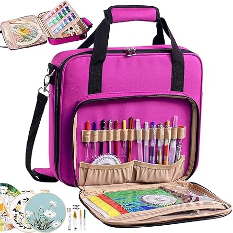 Embroidery Bag for Cross Stitch Project MIOKY Embroidery Supplies Organizer  Storage Portable Carrying Case Travel Tote for Embroidery Hoops Floss Cross  Stitch Tools Purple Bag Only