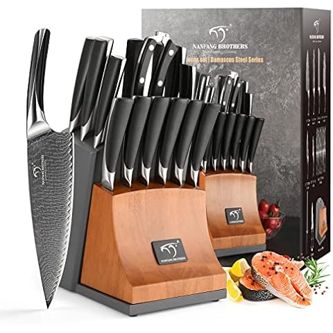 Damascus Kitchen Knife Set, XingRui Series 9 Pieces Damascus Knife Set with  Block, Non-slip ABS Ergonomic Triple Rivet Handle for Chef Knives, Knife