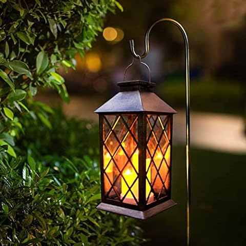 Marlrin Solar Lantern Outdoor Hanging Solar Lights Dancing Flame Vintage LED Waterproof Camping Lamps, Landscape Decor for Table Patio Garden Yard