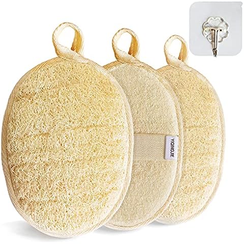 2 Pack Exfoliating Shower Loofah Sponge Pads Body Scrubber for Men Women  Removing Dead Skin Made with Natural Luffa and Terry Cloth 5.9x3.7IN  Loofahs Mesh Pouf Body Glove for Bath Spa