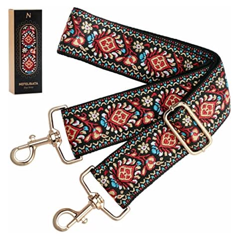 Purse Strap, 2Wide Full Grain Cowhide Shoulder Strap Adjustable  Replacement,Jacquard Embroidery Multi-pattern Crossbody Bag Straps for