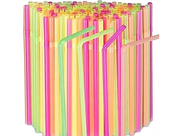 Colorful, Retro Blacklight Neon Drinking Straws 300pk. Individually  Wrapped, Sturdy 7.75 Inch in 4 Bright Colors for Party or Kids Birthday.  BPA-Free