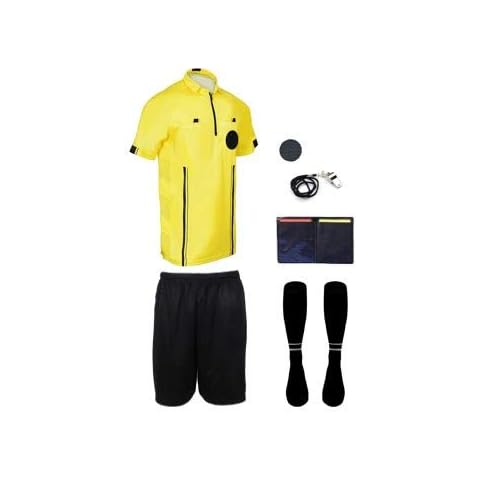 Shinestone Men's Soccer Referee Uniform Short Sleeve Pro Referee Soccer Jersey - Includes Referee Jersey and Shorts