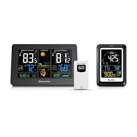 Newentor Weather Station Wireless Indoor Outdoor, 7.5in Display Atomic Clock, Inside Outside Thermometer and Hygrometer with Weather Alert