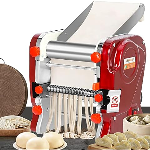 Luzrise Electric Pasta Maker Automatic Noodle Machine Fresh Pasta Dough  Roller Stainless Steel(2 Blades for 2.5mm Round&4mm Flat Noodle,9 Thickness