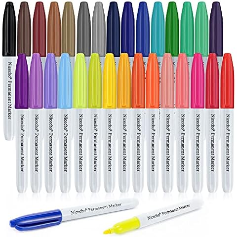 Shuttle Art Permanent Markers, 24 Colors Fine Point Assorted Colors Permanent Marker Set, Works on Plastic,Wood,Stone,Metal and Glass for Doodling, C