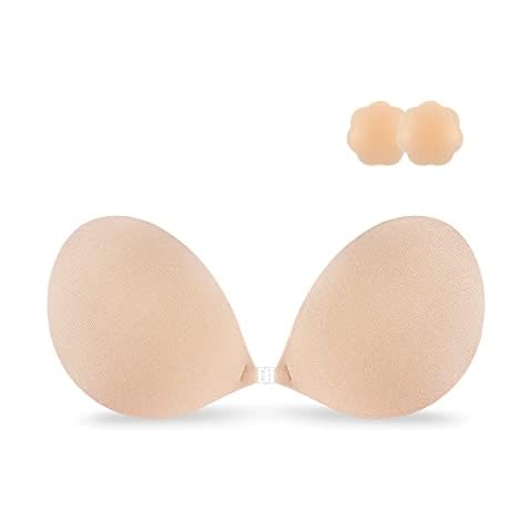 Niidor Strapless Adhesive Bra Self Sticky Bra Push Up for Women Backless  Dress Stick on Bra Cups with Silicone Nipple Covers Nude