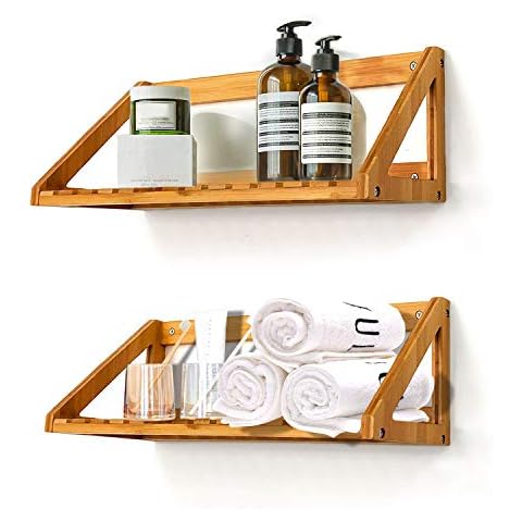 Galood Bamboo Bathroom Shelves for Wall Shelf 3 Tiers Adjustable