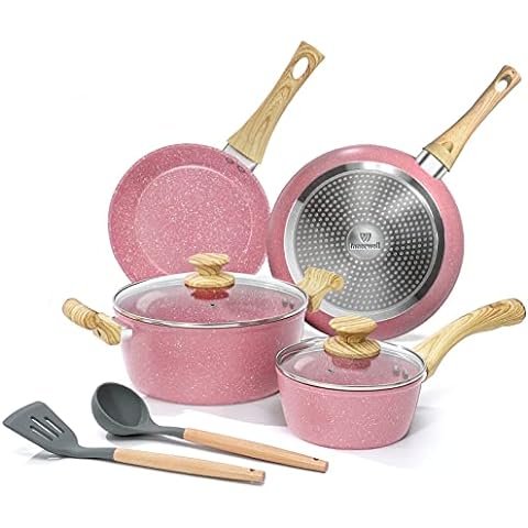 Frying Pan Nonstick Set, 8 & 9.5 & 11 Pink Egg Pan, Non Stick Fry Pan  Set PFOA-Free Omelet Pan, Toxin-Free Skillets Stone Cookware, Anti-Warp  Base