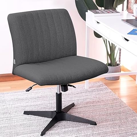 NYPOT Criss Cross Legged Office Chair, Armless Desk Chair No Wheels, Wide  Seat Home Office Chair, Adjustable Modern 360 Swivel Vanity, Fabric Padded