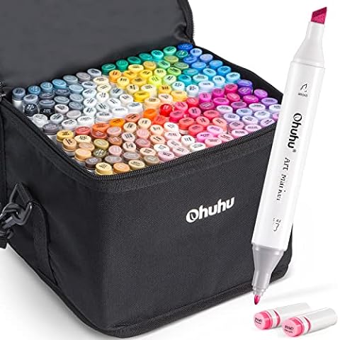 Ohuhu Markers for Adult Coloring Books: 60 Colors Coloring Markers Dual  Tips Fine & Brush Pens Water-Based Art Markers for Kids Adults Drawing  Sketching Bullet Journal Non-bleeding - Maui - White 