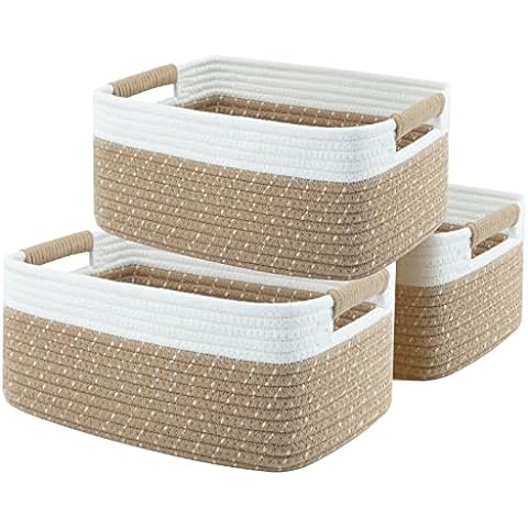 Storage Baskets for Shelves, Cotton Rope Woven Basket With Handles for  Organizing, 3-Pack 15x11x9.5 Decorative Towel Baskets for Shelves  Organizer