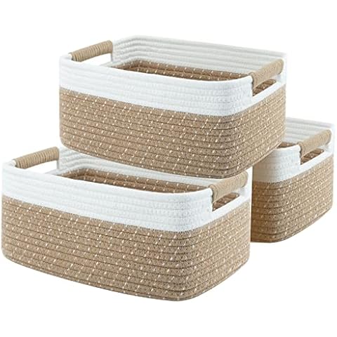 Storage Baskets for Shelves, Cotton Rope Woven Basket With Handles for  Organizing, 3-Pack 15x11x9.5 Decorative Towel Baskets for Shelves  Organizer