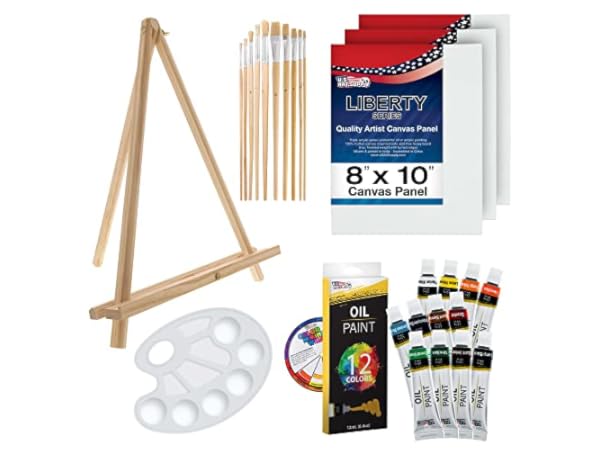 painting supplies, Art Supplies Set Includes Paint Palette, Sponge Brushes,  Canvases, Paintbrushes & Mixing Wheel, by Glokers