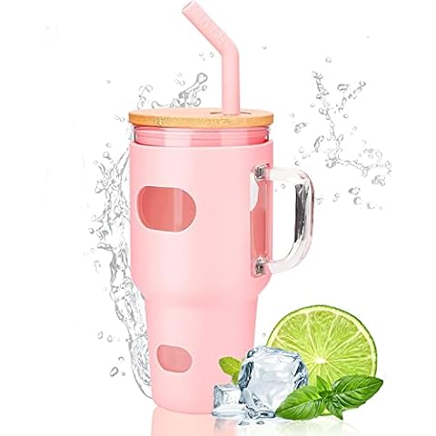 Kodrine 24 oz Glass Water Tumbler with Straw and Lid, Wide Mouth Water  Bottle, Straw Silicone Protective Sleeve BPA FREE-White