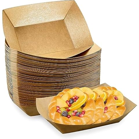 [250 Pack] 1 lb Heavy Duty Disposable Kraft Brown Paper Food Trays Grease  Resistant Fast Food Paperboard Boat Basket for Parties Fairs Picnics