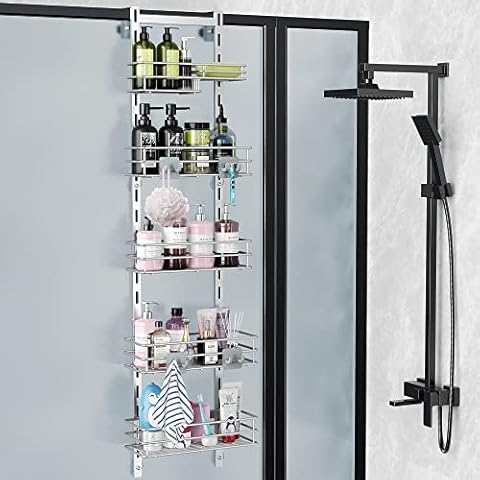 Over The Door Shower Caddy, Hanging Organizer Shelf Rustproof, Shower Basket with Suction Cup Rebrilliant