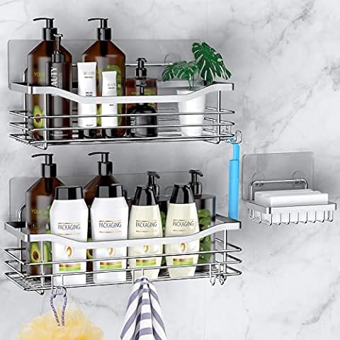 Roseyat Shower Caddy, Adhesive Organizer With Hooks, Shelves for