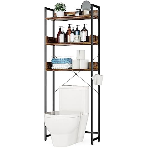 Rolanstar Over The Toilet Storage 4-Tier, Bathroom Space Saver Organizer  with Hooks, Multifunctional Metal Shelves, White 