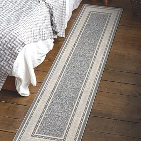 Ottomanson Ottohome Non-Slip Rubberback Bordered 2x7 Indoor Runner Rug, 1'10 inch x 7', Blue