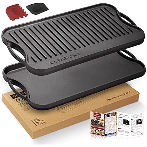 Lodge L8SGP3ASHH41B Cast Iron Square Grill Pan with Red Silicone Hot Handle  Holder, Pre-Seasoned, 10.5-inch