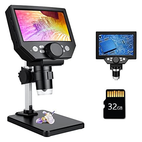 4.3 Inch Digital Microscope, Carenart Coin Microscope with 32GB TF Card  50X-1000X Magnification with 8 Adjustable LED Lights for Adults Kids  Outside and Home Use