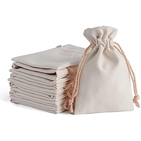 PandaSew 20 Pack Cotton Canvas Drawstring Bags Durable Reusable Package  Jewelry Pouch 4 x 3.15 inches Small Gift Bags, Beige