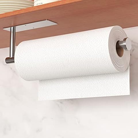 Paper Towel Holders Wall Mount Under Cabinet 13.2In Self Adhesive Drilling  SUS304 Stainless Steel Vertically Horizontally for Kitchen Bathroom Door