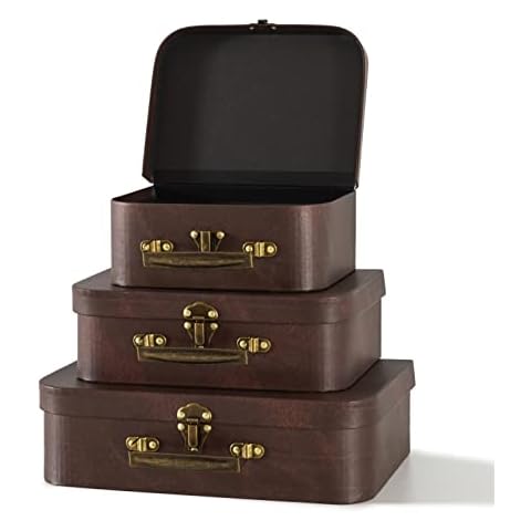 3 Decorative Storage Boxes Paperboard Vintage Suitcase Prop Cardboard Suitcase for Antique Travel Decorations, Pink