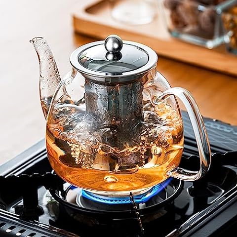 Teabloom Stovetop & Microwave Safe Glass Teapot 40 OZ / 1.2 