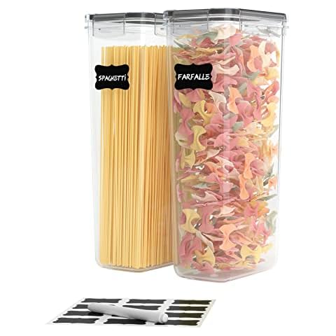 Elsjoy 6 Pack Plastic Pasta Container, Clear Spaghetti Storage Container  Organizer with Lid, Stackable Long Noodle Holder for Pantry, Kitchen,  Cabinet