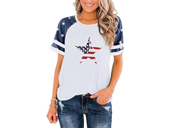 BANGELY Graphic T Shirts Patriotic Shirts for Women Raglan Short Sleeve Casual Tees Tops