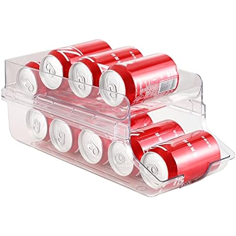 SCAVATA 4 Pack Skinny Can Organizer for Refrigerator, Stackable Tall Skinny  Soda Pop Can Holder Dispenser with Lid for Fridge Pantry Rack Freezer,  Clear Plastic Storage Bins-Holds 12 Slim Cans Each 