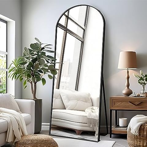 PexFix Full Length Floor Mirror Floor Mirror Stand Up Mirror Wall Mounted Hanging Mirror Bedroom Mirror Wall-Mounted Mirror with Black Aluminum