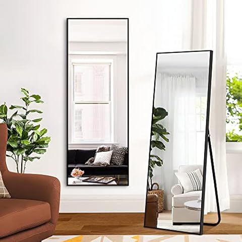 PexFix Full Length Floor Mirror Floor Mirror Stand Up Mirror Wall Mounted Hanging Mirror Bedroom Mirror Wall-Mounted Mirror with Black Aluminum