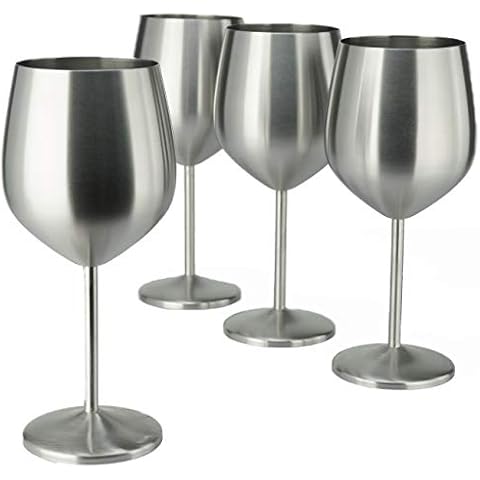 SUKEQ 3pc Reinforced Sturdy Stainless Steel Wine Glasses 