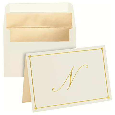 Pipilo Press 24 Pack Ivory Gold Foil Letter W Blank Note Cards with Envelopes 4x6, Initial W Monogrammed Personalized Stationery Set