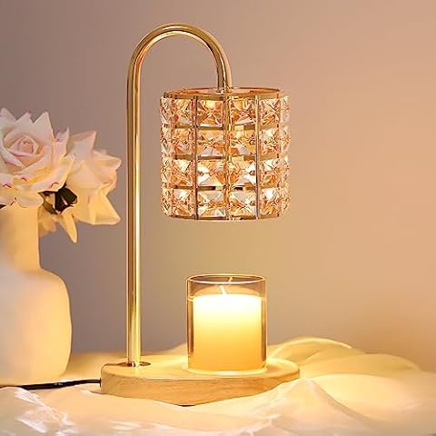Candle Warmer Lamp,Crystal Flower Candle Wax Warmer with Dimmer, Heat  Adjustable, 2/4/8H Timer, Light Candle Warmer with 2 Bulbs Compatible with  Jar