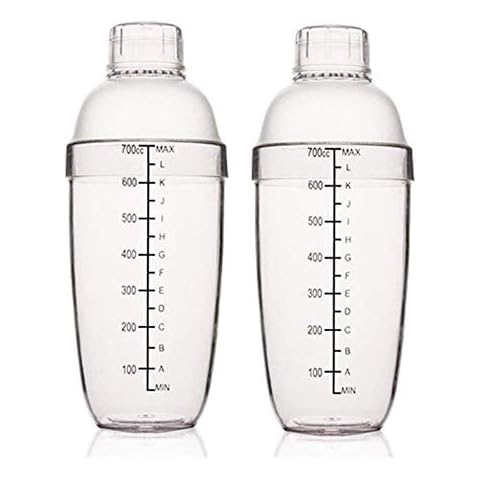  4pcs 700ml/24oz Plastic Cocktail Shaker with Scale and Strainer  Top, Clear Plastic Cocktail Shaker Bottle Wine Mixer Bottle Cocktail Tea  Measuring Jigger for Bar Party Home Use (4): Home & Kitchen