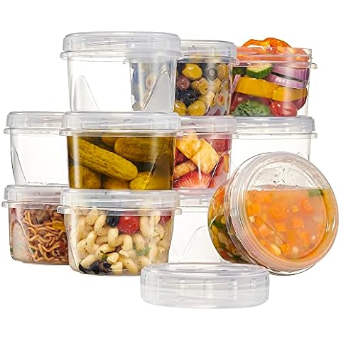 Plasticpro 12 Pack Twist Cap Food Storage Containers with Green Screw on Lid- 4 oz Reusable Meal Prep Containers - Small Freezer Containers