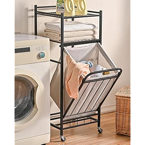 Locsear Tilt Out Laundry Hamper Cabinet with Removable Basket, Double  Hidden Laundry Hamper Cabinet, Wood Bathroom Storage Cabinet, Free Standing  Home